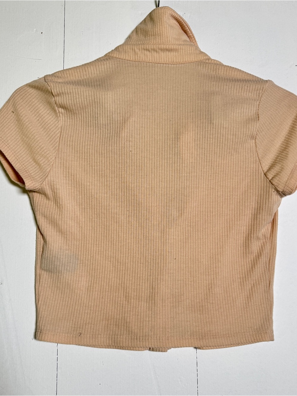 AFRM Peach Ribbed Collared Button-Front Crop Top - Picture 2 of 4